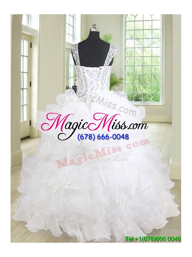 wholesale exquisite visible boning beaded decorated straps and bodice white quinceanera gown
