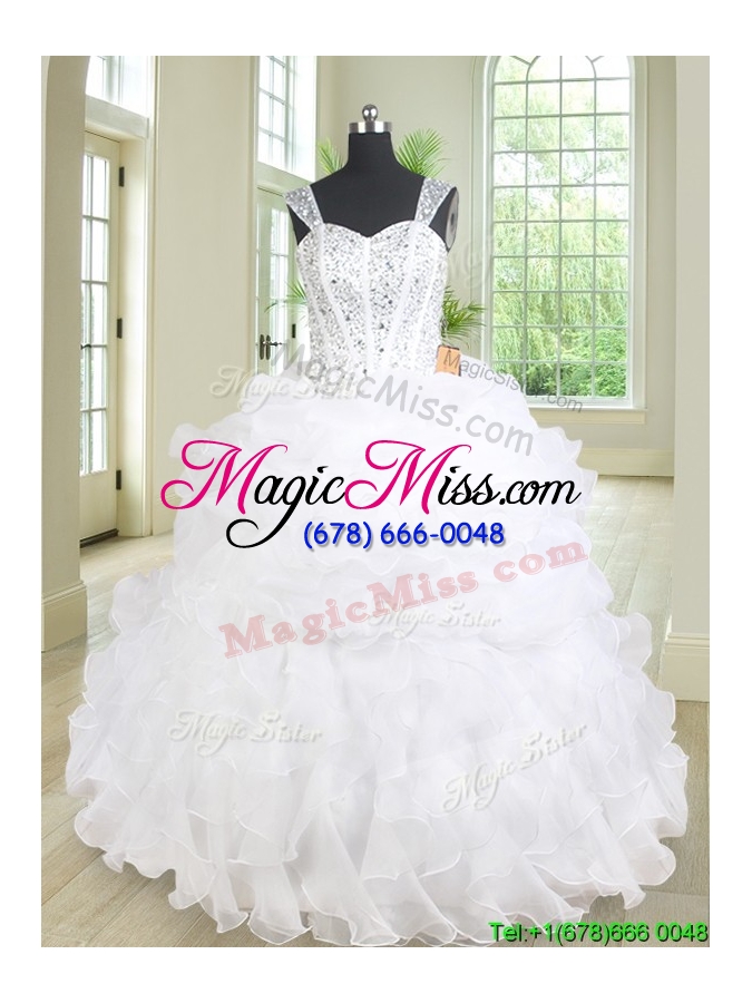 wholesale exquisite visible boning beaded decorated straps and bodice white quinceanera gown