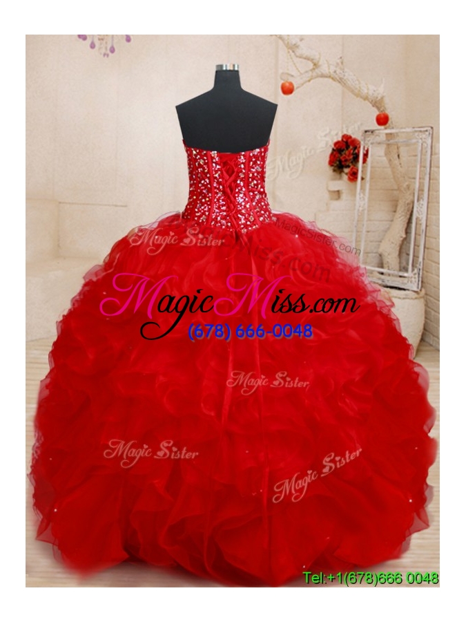 wholesale hot sale big puffy lace up red quinceanera dress with beading and ruffles