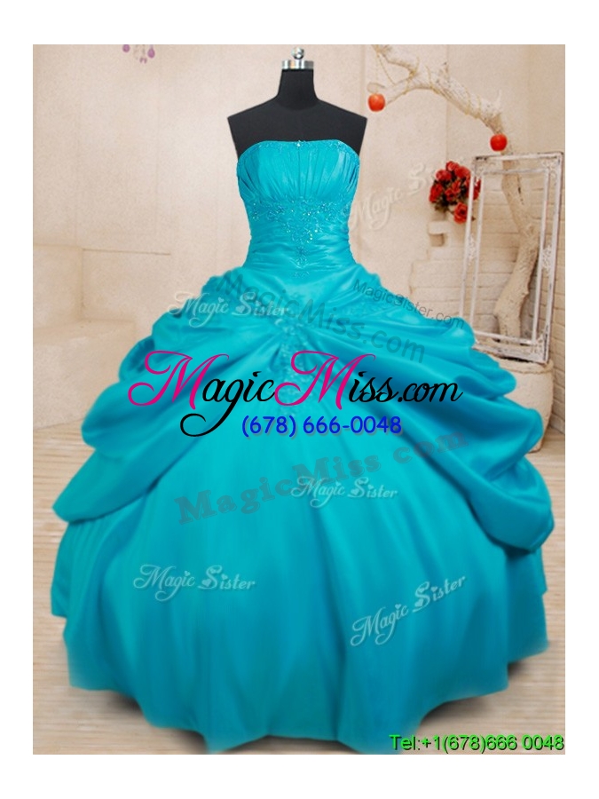wholesale 2017 new arrivals strapless applique taffeta quinceanera dress in teal