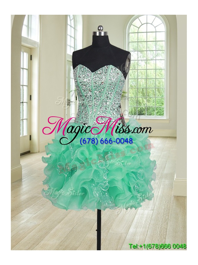 wholesale popular visible boning beaded organza and sequined detachable quinceanera dress in turquoise