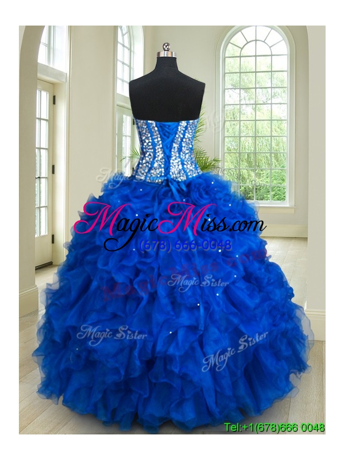 wholesale wonderful ruffled and beaded royal blue quinceanera dress in organza