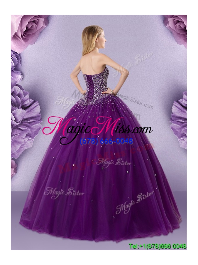 wholesale pretty puffy skirt dark purple quinceanera dress with beaded bodice