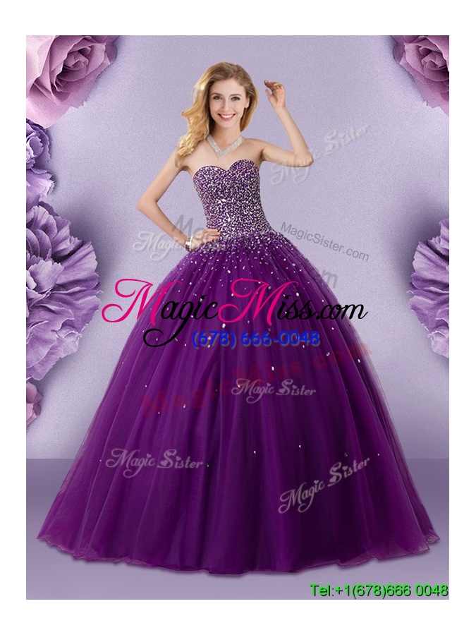 wholesale pretty puffy skirt dark purple quinceanera dress with beaded bodice