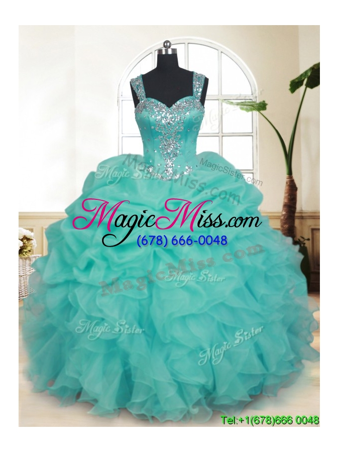 wholesale pretty beaded and bubble turquoise zipper up quinceanera dress with see through back
