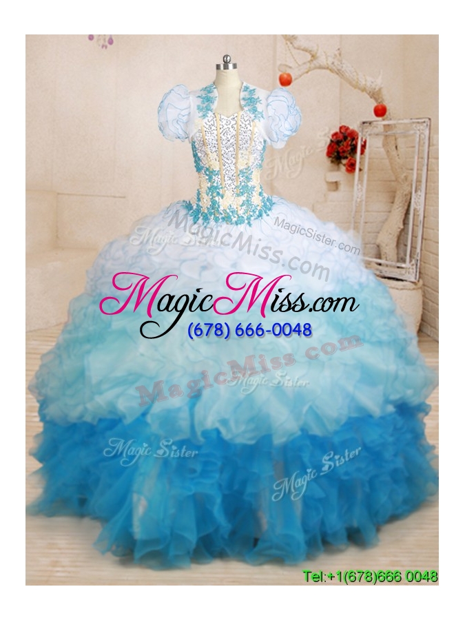 wholesale new style applique and beaded ruffled quinceanera dress in gradient color