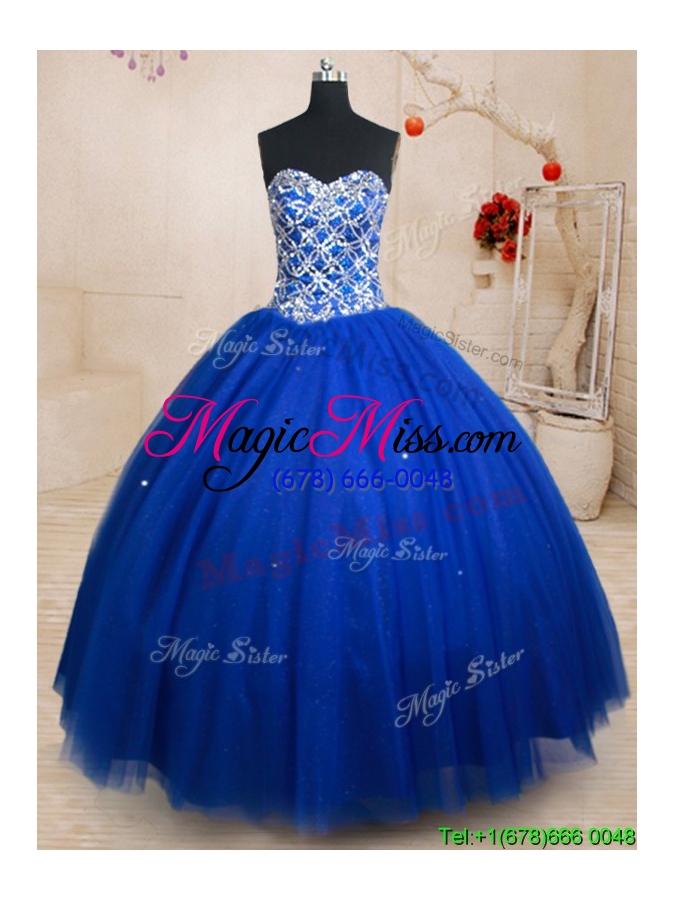 wholesale perfect puffy skirt sweetheart beaded bodice quinceanera dress in royal blue