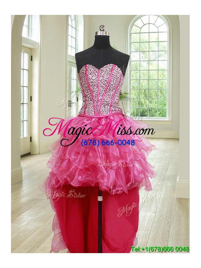wholesale luxurious visible boning hot pink removable sweet 16 gown with ruffles and beading