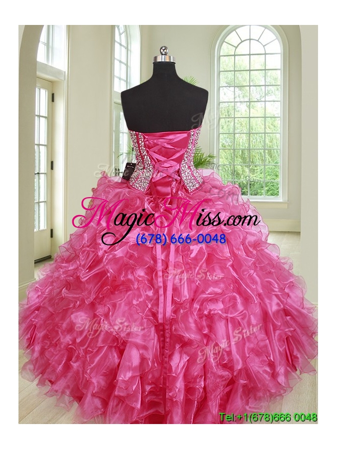 wholesale luxurious visible boning hot pink removable sweet 16 gown with ruffles and beading