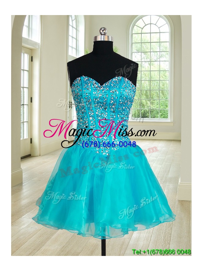 wholesale top seller organza ruffled and beaded detachable quinceanera dress in teal