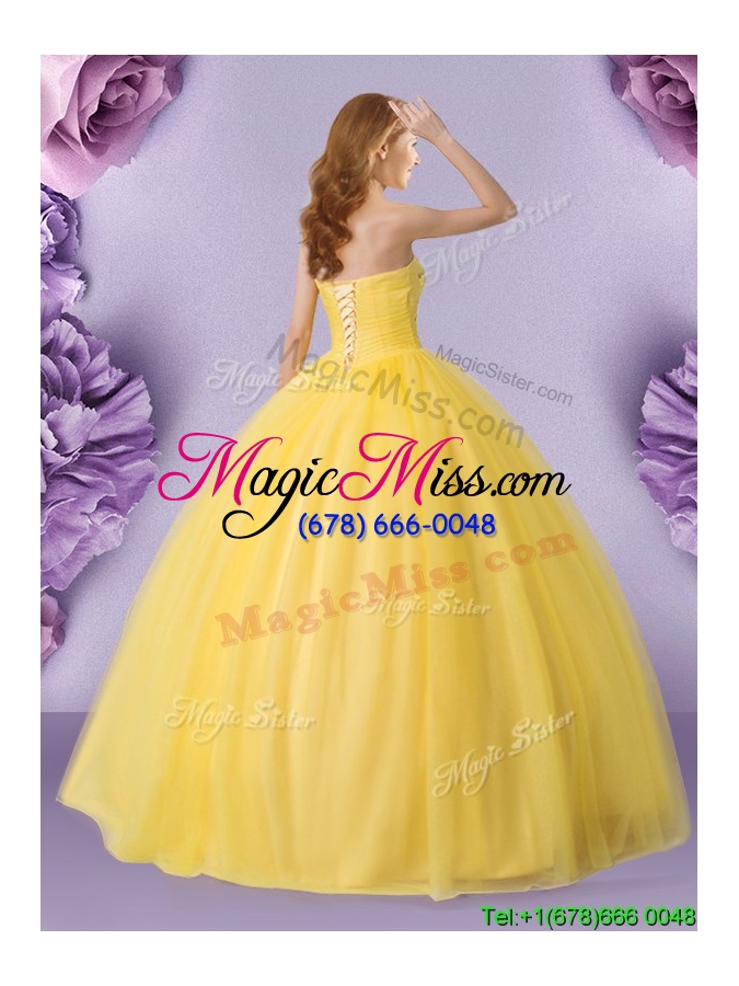 wholesale most popular really puffy strapless yellow quinceanera dress in tulle
