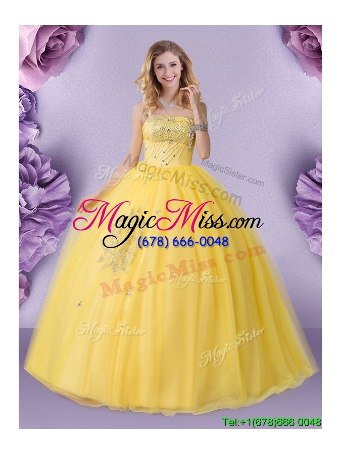 wholesale most popular really puffy strapless yellow quinceanera dress in tulle