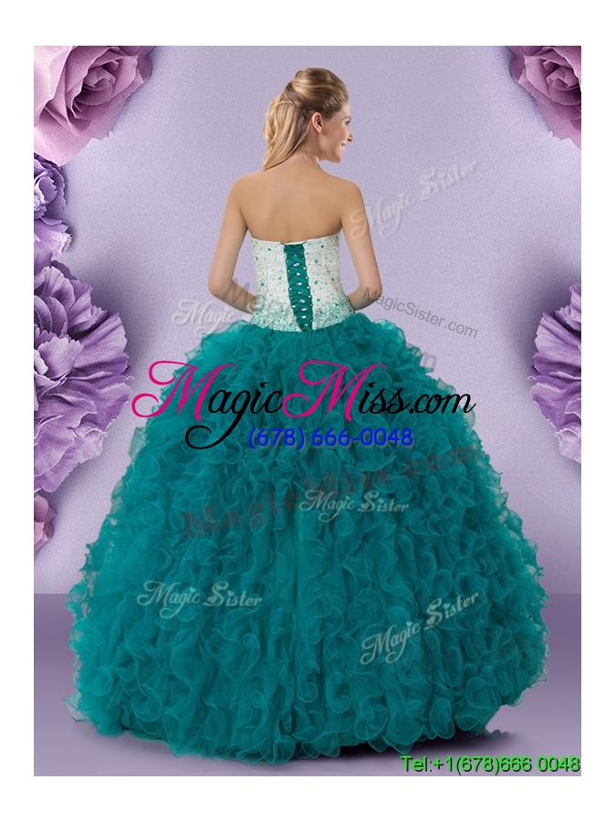 wholesale gorgeous visible boning teal quinceanera dress with ruffles and beading