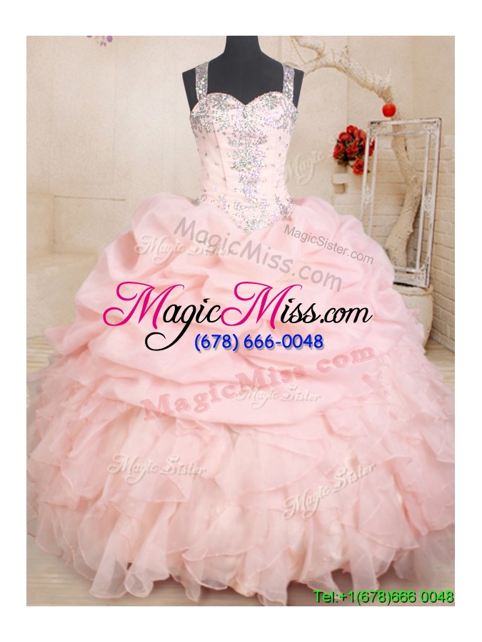wholesale popular see through back zipper up straps beaded and bubble quinceanera dress in baby pink
