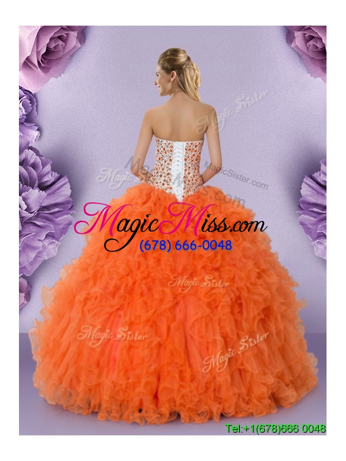 wholesale luxurious ruffled and beaded bodice tulle quinceanera dress in orange red