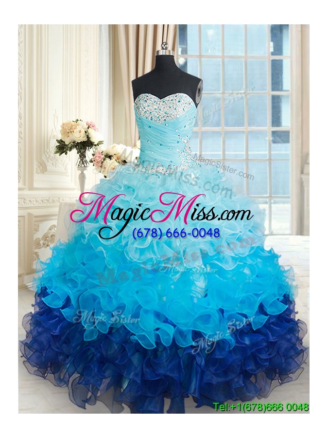 wholesale exclusive ruffled and beaded organza quinceanera gown in gradient color