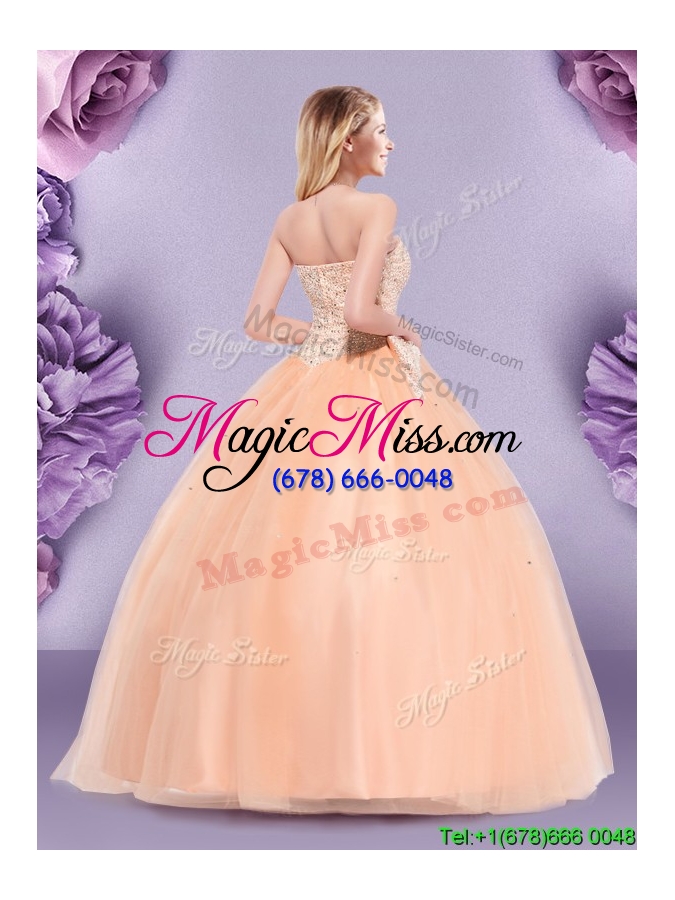 wholesale hot sale bowknot and beaded bodice zipper up quinceanera dress in tulle