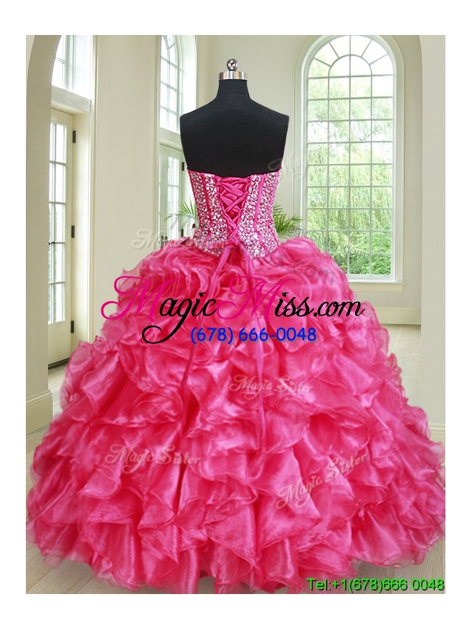 wholesale new style lace up hot pink quinceanera dress with ruffles and beading