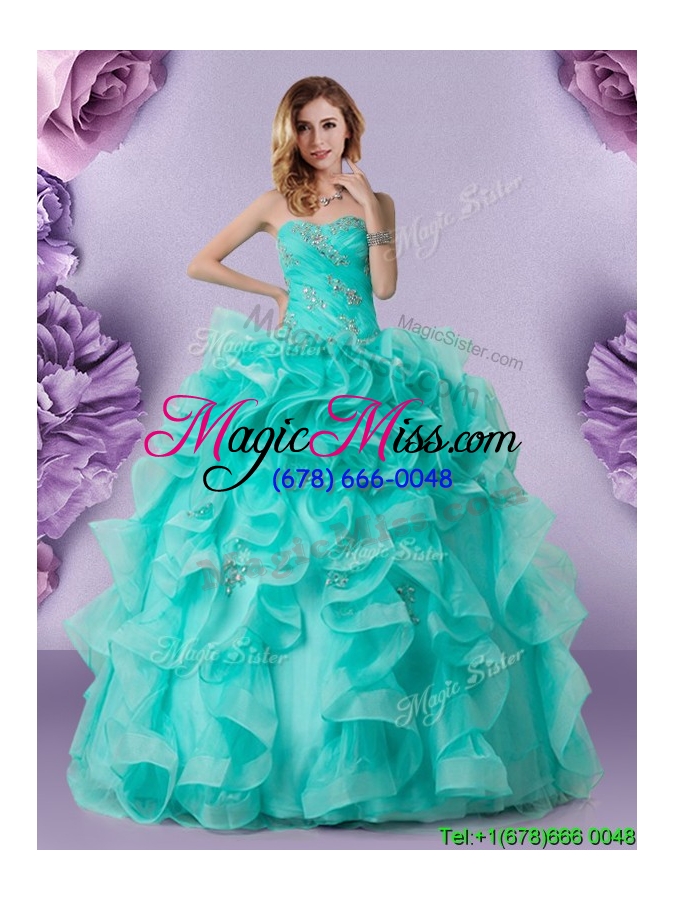 wholesale hot sale tulle aquamarine quinceanera dress with ruffles and beading