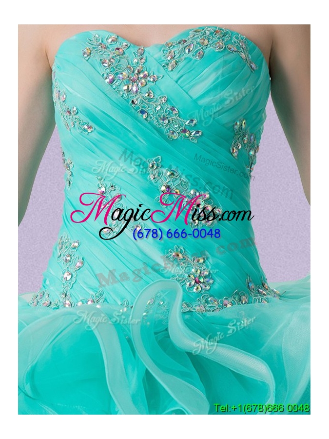 wholesale hot sale tulle aquamarine quinceanera dress with ruffles and beading