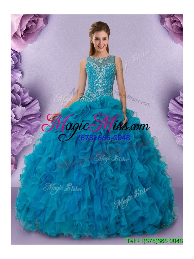 wholesale modern see through back zipper up quinceanera dress with ruffles and beading