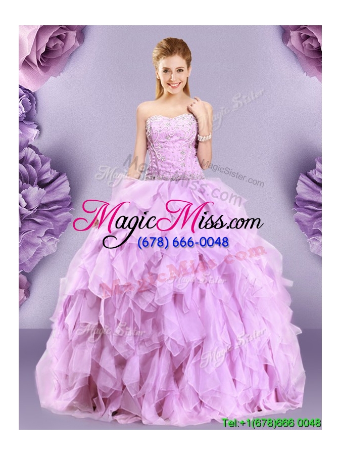 wholesale discount puffy skirt lilac zipper up sweet 16 dress with ruffles and beading
