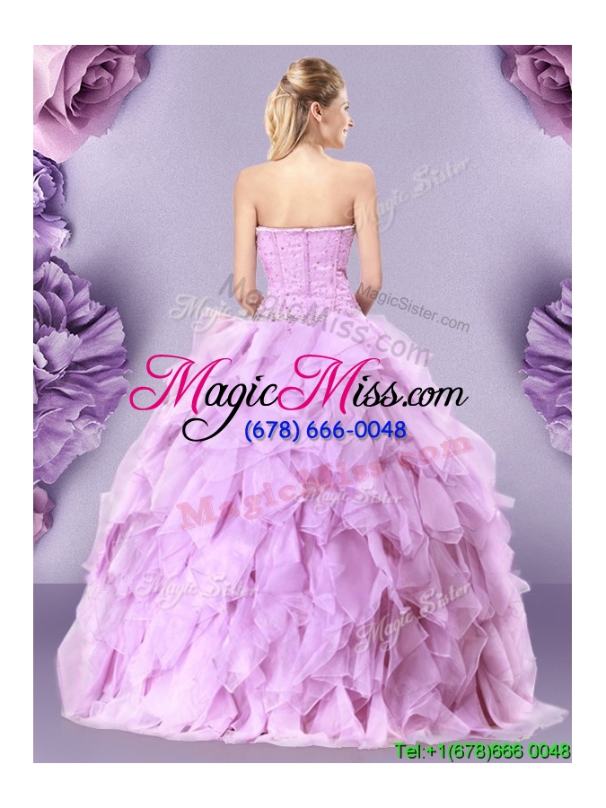 wholesale discount puffy skirt lilac zipper up sweet 16 dress with ruffles and beading