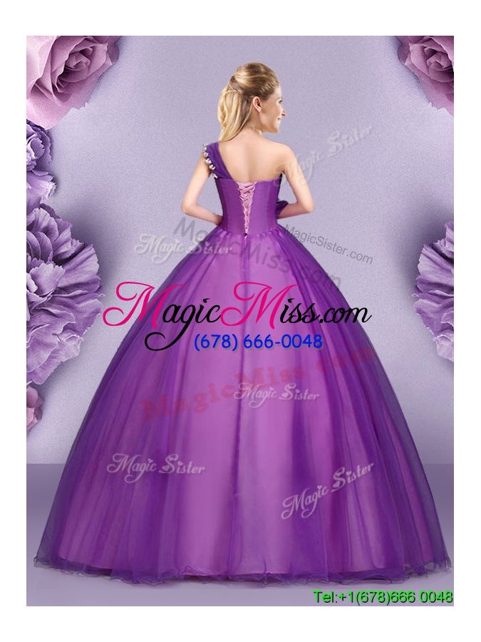 wholesale high end one shoulder ball gown quinceanera gown with appliques and ruffles