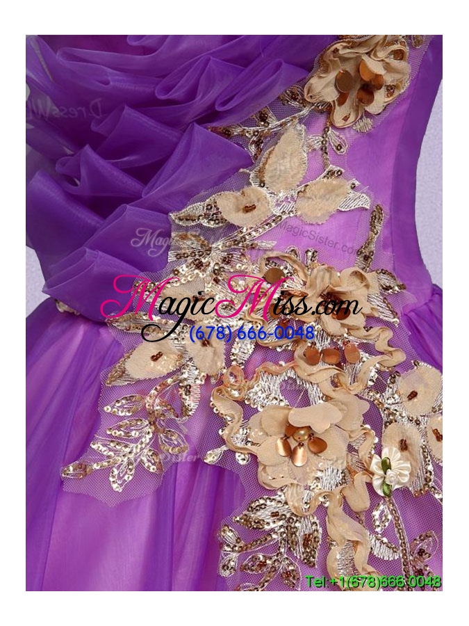 wholesale high end one shoulder ball gown quinceanera gown with appliques and ruffles