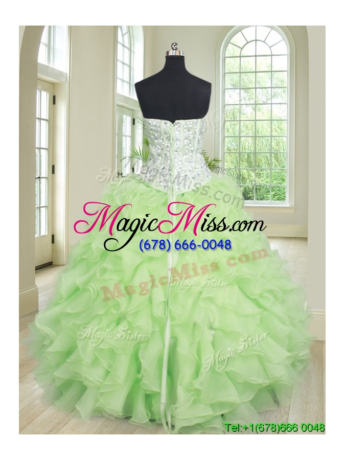 wholesale hot sale yellow green sweetheart quinceanera dress with ruffles and beading