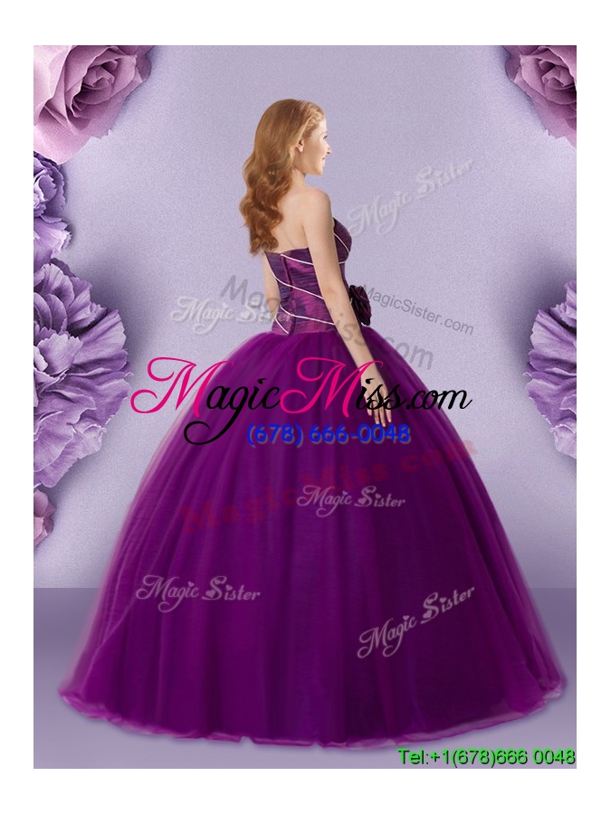 wholesale affordable handcrafted flowers dark purple quinceanera dress with zipper up