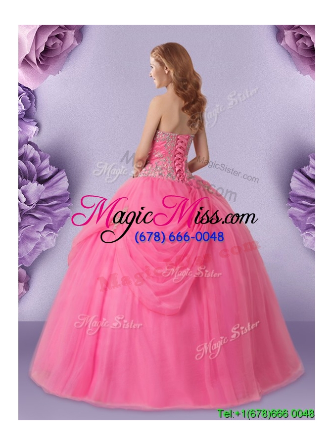 wholesale new style beaded and bubble sweetheart quinceanera dress in rose pink