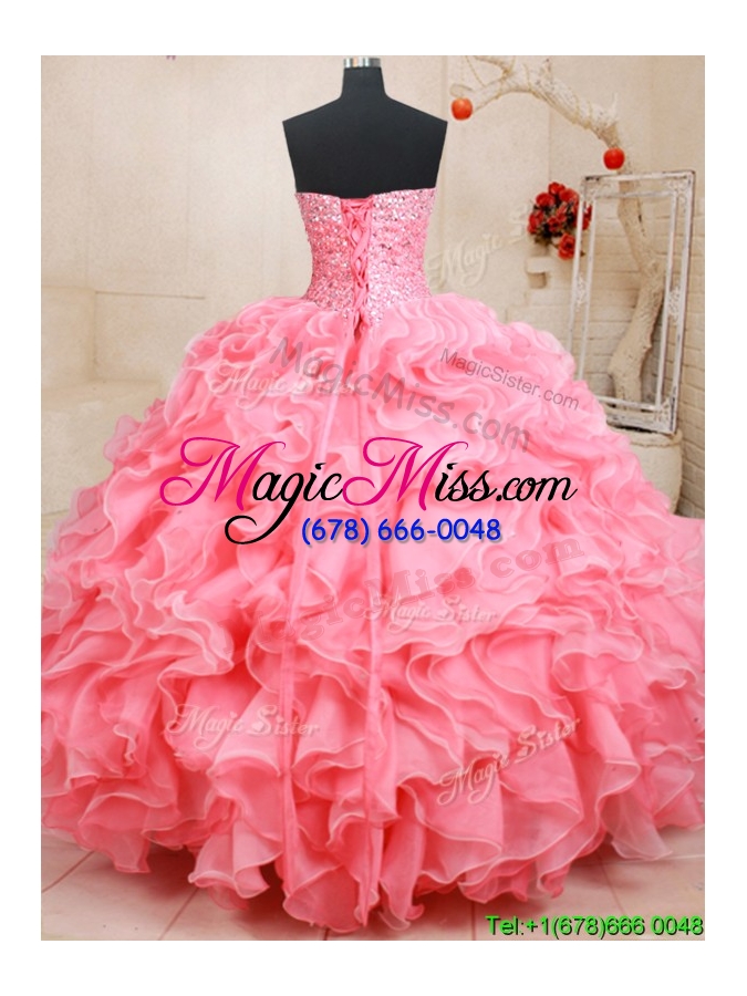 wholesale hot sale puffy skirt watermelon quinceanera dress with beaded bodice and ruffles