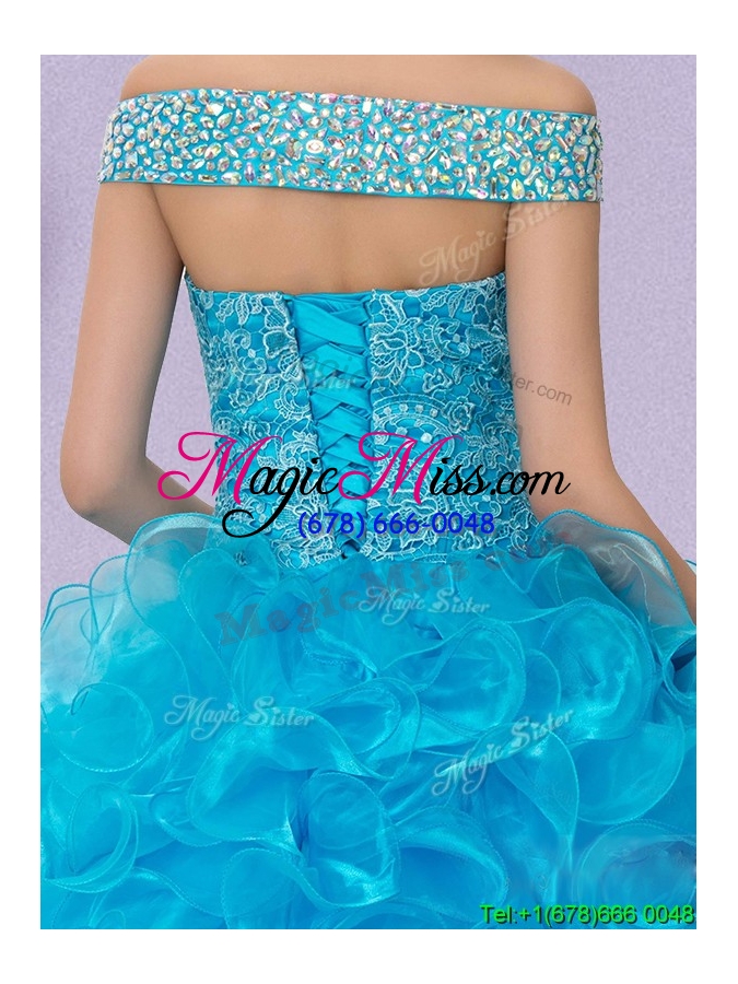 wholesale cheap beaded decorated off the shoulder laced bodice sweet 16 dress with ruffles