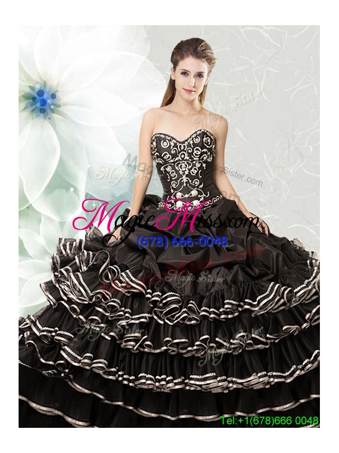 wholesale luxurious organza black quinceanera dress with ruffled layers and bubbles