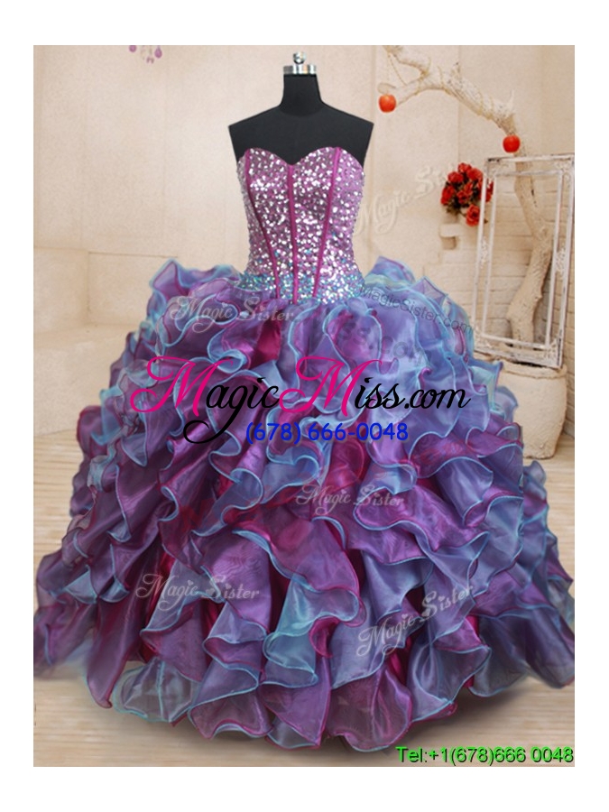 wholesale new visible boning sequined decorated bodice quinceanera dress in purple and blue