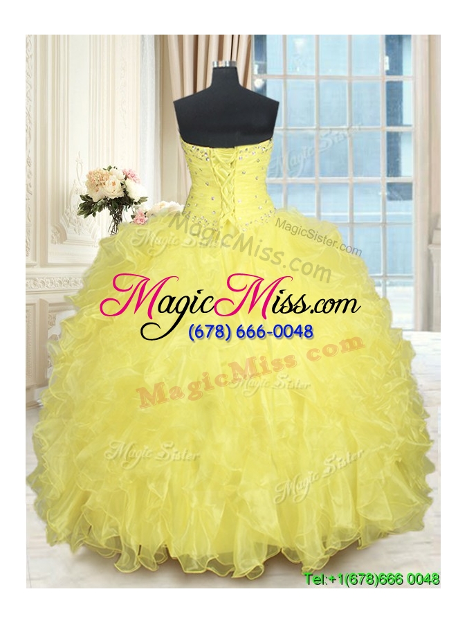 wholesale cheap yellow organza quinceanera dress with ruffles and beading