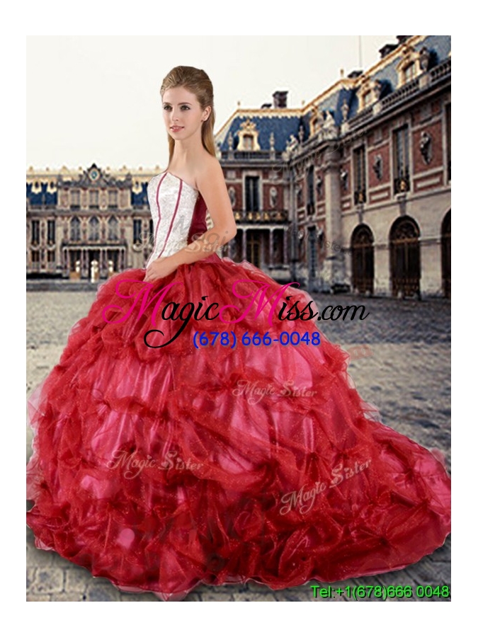 wholesale beautiful strapless brush train quinceanera dress with pick ups and beading