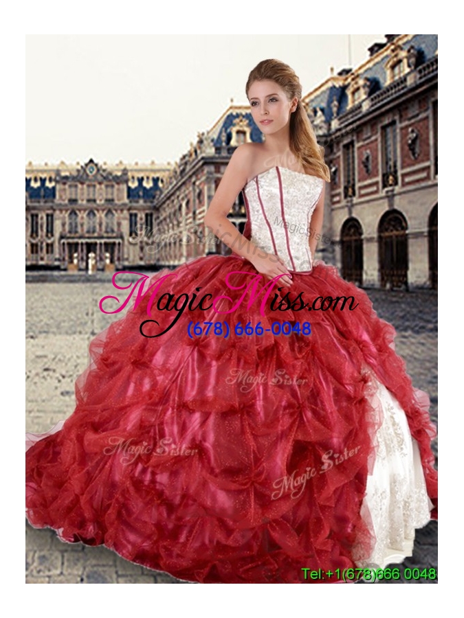 wholesale beautiful strapless brush train quinceanera dress with pick ups and beading