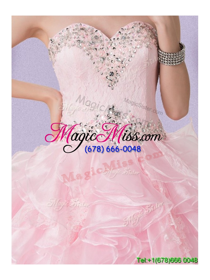 wholesale lovely zipper up ruffled and beaded top quinceanera dress in baby pink