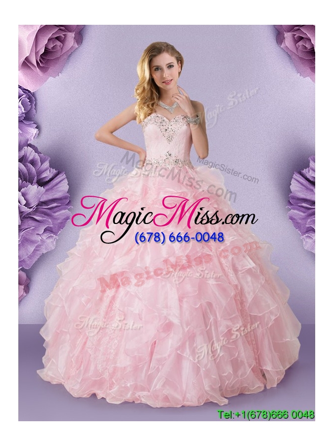 wholesale lovely zipper up ruffled and beaded top quinceanera dress in baby pink