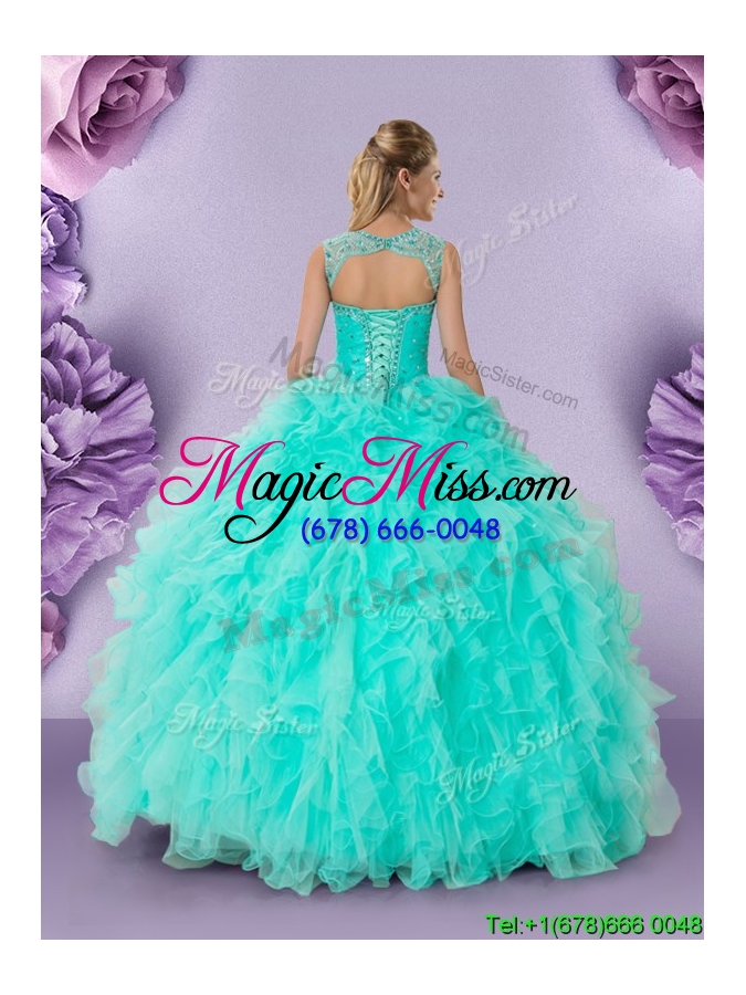 wholesale best selling scoop turquoise quinceanera gown with ruffles and beading