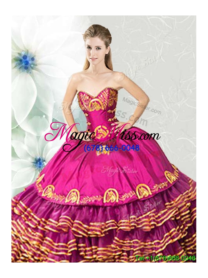 wholesale gorgeous ruffled layers embroideried fuchsia sweet 16 dress in organza and taffeta
