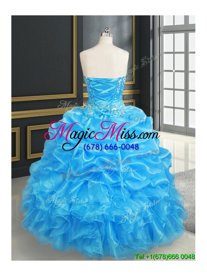 wholesale beautiful visible boning baby blue quinceanera dress with beading and ruffles