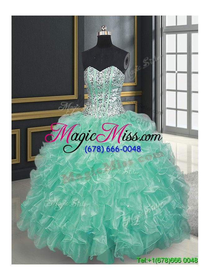 wholesale discount visible boning beaded bodice ruffled quinceanera dress in apple green