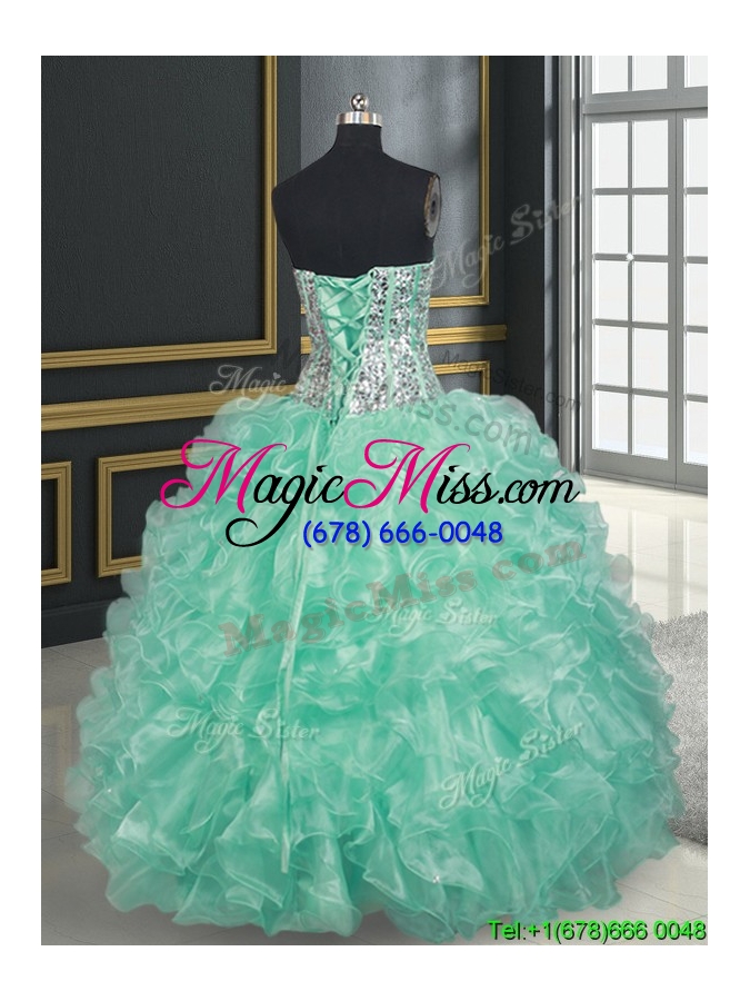 wholesale discount visible boning beaded bodice ruffled quinceanera dress in apple green