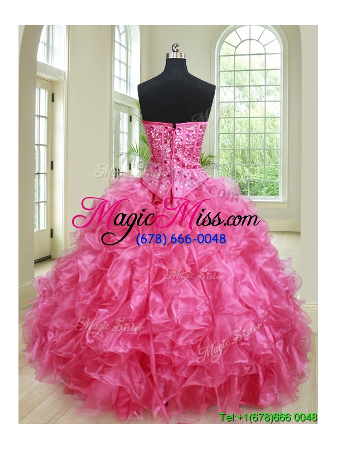 wholesale elegant puffy skirt ruffled and beaded hot pink quinceanera dress in organza