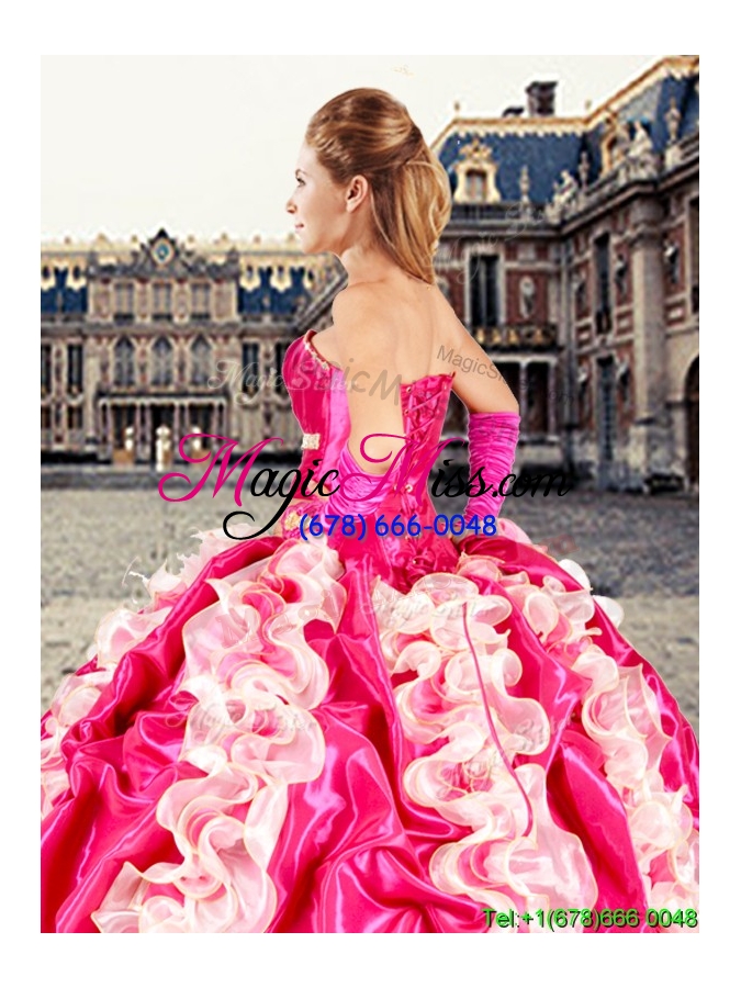 wholesale modest ruffled and pick ups sweet 16 dress in hot pink