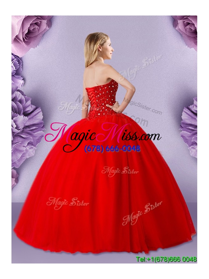 wholesale luxurious really puffy beaded bodice quinceanera dress in red