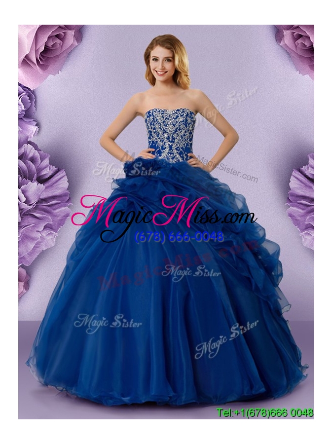 wholesale pretty royal blue quinceanera dress with handcrafted flowers and beading